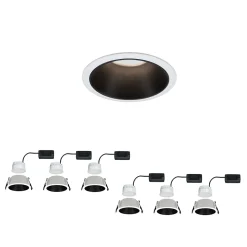 Spot encastré LED 3-Step-Dim Cole Coin Kit de 6 IP44 rond 88mm Coin 6x6W 6x470lm 230V gradable 2700K Blanc Noir mat