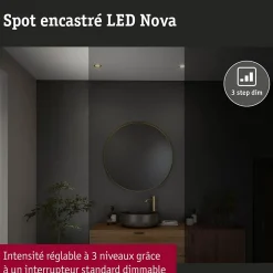 Spot encastré LED 3-Step-Dim Nova Coin Kit de base fixe IP44 rond 74mm Coin 3x6W 3x470lm 230V gradable 2700K Doré mat