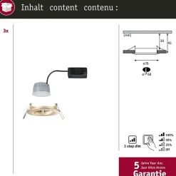 Spot encastré LED 3-Step-Dim Nova Coin Kit de base fixe IP44 rond 74mm Coin 3x6W 3x470lm 230V gradable 2700K Doré mat