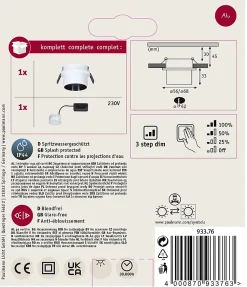 Spot encastré LED 3-Step-Dim Gil Coin IP44 rond 68mm Coin 6W 470lm 230V gradable 2700K Blanc dépoli Noir mat