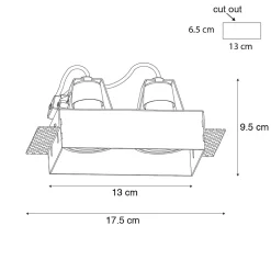 Spot encastré moderne blanc GU10 sans bordure 2 lumières - Oneon