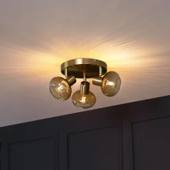 Spot encastré moderne doré avec verre ambré rond 3 lumières - Teddy