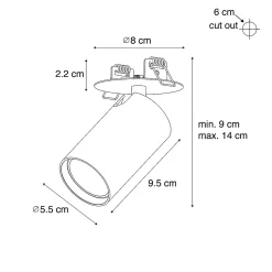 Spot encastré moderne noir GU10 50 mm - Chels