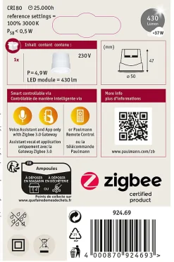 Spot encastré modulaire LED Smart Home Zigbee 3.0 Base Coin Kit de 1 rond 50mm Coin 4,9W 430lm 230V gradable 3000K Satiné