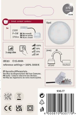 Spot encastré modulaire LED 3-Step-Dim Base Coin rond 50mm Coin 5W 370lm 230V gradable 3000K Opale