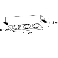 Spot encastré noir GU10 AR70 sans bordure 3 lumières - Oneon