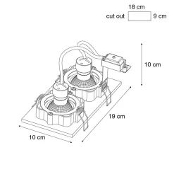 Spot encastré rectangulaire bronze foncé 2 lumières orientable et rotatif - Qure