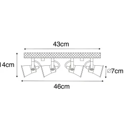 Spot encastré rustique noir avec bois 4 lumières orientables - Jelle