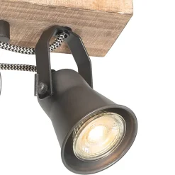Spot encastré rustique noir avec bois 4 lumières orientables - Jelle