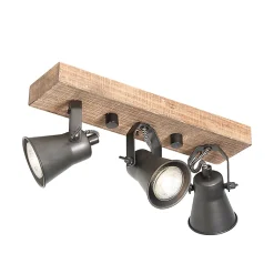 Spot encastré rustique noir avec bois 3 lumières orientables - Jelle