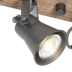 Spot encastré rustique noir avec bois 3 lumières orientables - Jelle