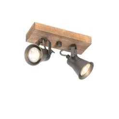 Spot encastré rustique noir avec bois 2 lumières orientables - Jelle
