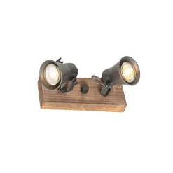 Spot encastré rustique noir avec bois 2 lumières orientables - Jelle