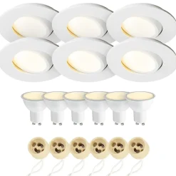Spot encastrable au plafond IP44 blanc, ampoule 3000K 5,5W GU10, orientable, encastrable, POLI EDO, 6 pcs.