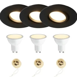 Spot encastrable au plafond IP44 noir, ampoule 3000K 5,5W GU10, orientable, encastrable, POLI EDO, 3 pcs.