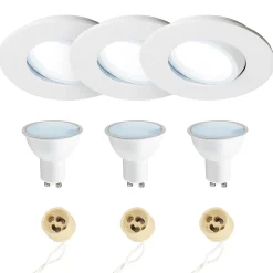 Spot encastrable au plafond IP44 blanc, ampoule 6500K 5,5W GU10, orientable, encastrable, POLI EDO, 3 pcs.