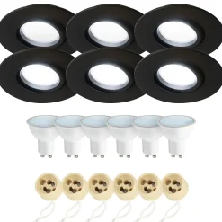 Spot encastrable au plafond IP44 noir, ampoule 6500K 5,5W GU10, orientable, encastrable, POLI EDO, 6 pcs.