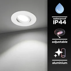 Spot encastrable au plafond IP44 blanc, ampoule 3000K 5,5W GU10, orientable, encastrable, POLI EDO, 1 pc.
