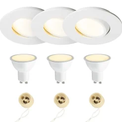 Spot encastrable au plafond IP44 blanc, ampoule 3000K 5,5W GU10, orientable, encastrable, POLI EDO, 3 pcs.