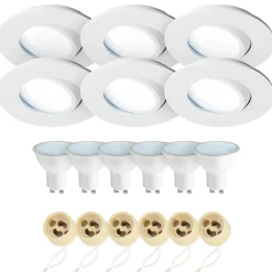 Spot encastrable au plafond IP44 blanc, ampoule 6500K 7,5W GU10, orientable, encastrable, POLI EDO, 6 pcs.