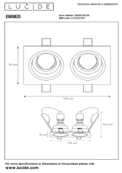 Spot encastrable EMBED en métal avec 2xGU10 - Noir - Lucide