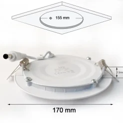 Spot Encastrable Led Downlight Panel Extra-plat 12w Blanc Froid 6000k, Diamètre : 168mm