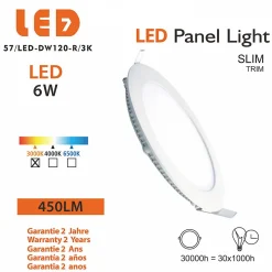 Spot Encastrable Led Downlight Panel Extra-plat 6w Blanc Chaud 3000k