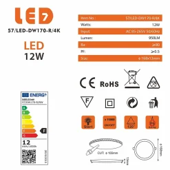 Spot Encastrable Led Downlight Panel Extra-plat 12w Blanc Neutre 4000k, Diamètre : 168mm