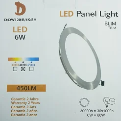 Spot Encastrable Led Inox Downlight Panel Extra-plat 6w Blanc Neutre 4000k