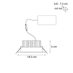 Spot encastrable noir 6,8 cm avec LED 545 lm Dimmable IP65 - Gaius