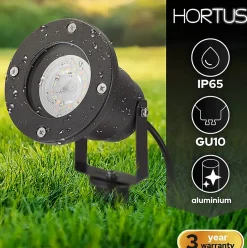 Spot Extérieur avec Piquet GU10 HORTUS Noir, Étanche IP65, Lampe de Jardin à Piquer, Spot de Jardin à Encastrer