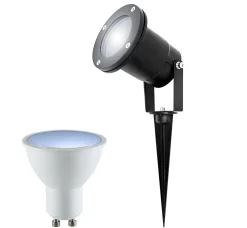 Spot Extérieur avec Piquet GU10 HORTUS Noir+GU10 5,5W 4000K 500lm neutre Étanche IP65 Lampe de Jardin à Piquer Projecteur Piquet