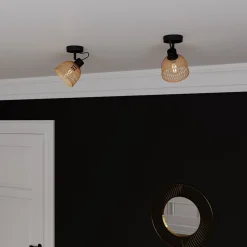 Spot intérieur noir et aspect fibre naturelle E14 220 - 240 V GoodHome Calume