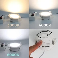 Spot LED encastré rond 5W, IP44, température de couleur réglable, blanc.