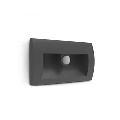 Spot LED Encastrable Mural - 140x70mm - 6,5W - Détecteur IR - Alu & Verre