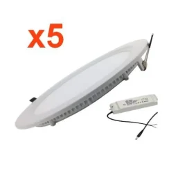 Spot LED Extra Plat Rond 24W Blanc (Pack de 5) - Blanc Froid 6000K - 8000K - SILAMP