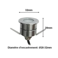 Spot LED Extérieur Encastrable 1W 12V IP65 45 degrés - Blanc Froid 6000K - 8000K - SILAMP