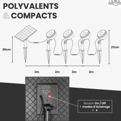 Spot LED Extérieur x4 avec panneau solaire inclus