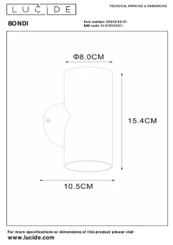 Spot mural BONDI en aluminium avec 2xGU10 - Blanc - Lucide