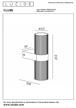 Spot mural CLUBS en aluminium avec 2xGU10 - Noir - Lucide