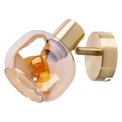 Spot mural LIBBY metal laiton verre ambre douille E14 pour salon salle a manger entree bureau 16 cm