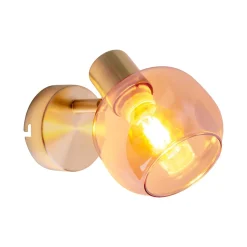 Spot mural LIBBY metal laiton verre ambre douille E14 pour salon salle a manger entree bureau 16 cm
