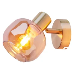 Spot mural LIBBY metal laiton verre ambre douille E14 pour salon salle a manger entree bureau 16 cm