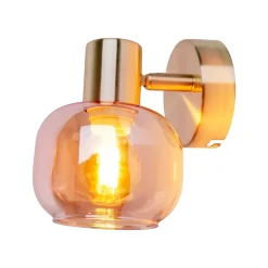 Spot mural LIBBY metal laiton verre ambre douille E14 pour salon salle a manger entree bureau 16 cm