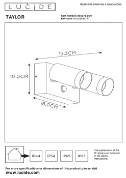 Spot mural TAYLOR en aluminium avec 2xGU10 - Noir - Lucide