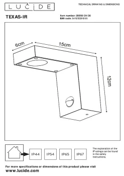 Spot mural TEXAS-IR en aluminium avec LED intégré - Anthracite - Lucide