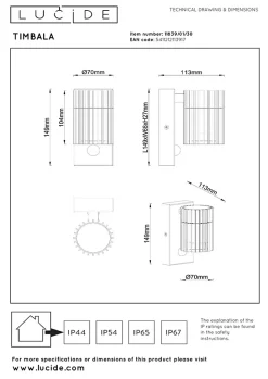 Spot mural TIMBALA en aluminium avec 1xGU10 - Noir - Lucide