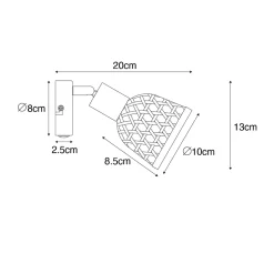 Spot orientable oriental noir avec bambou et interrupteur - Rayan