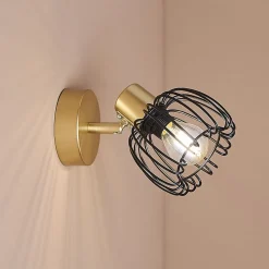 Spot patère orientable 1 abat-jour métal doré et noir