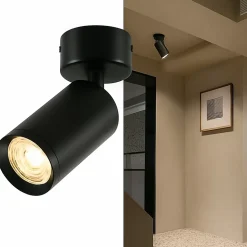 Spot Plafonnier et Applique Murale CEILUM en Aluminium Noir avec Douille GU10, Orientable à 360